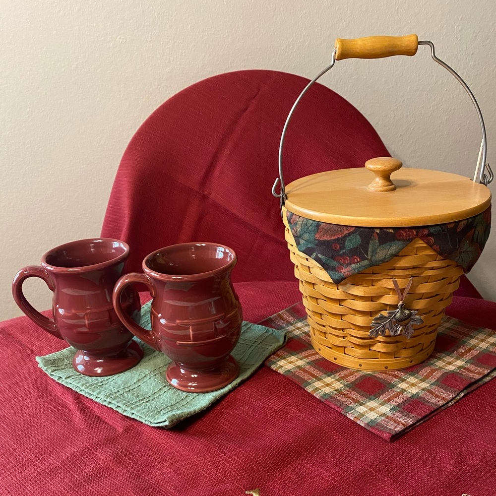 Longaberger Autumn Pail Basket Set (5 Piece). MUGS NOT INCLUDED.